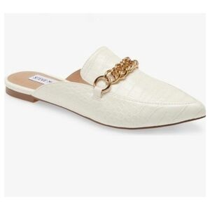 Steve Madden Forever Chain White Pointed Crocodile Toe Mules - SIZE 8